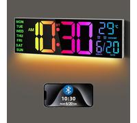 Maxstar Orologio Digitale da Parete 16.2'' Grande con Sincronizzazione Bluetooth, Telecomando, Sveglia, Display LED, RGB - Bianco
