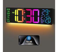 Maxstar Orologio Digitale da Parete 16.2'' Grande con Sincronizzazione Bluetooth, Telecomando, Sveglia, Display LED, RGB - Nero