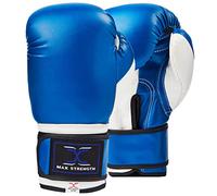 MAXSTRENGTH Guantoni da boxe MMA per Sparring, Kickboxing, Heavy Punch Bag Grappling Dummy Double End Speed Ball & Focus Pads allenamento 6oz, 8oz, 10oz, 12oz 14oz, 16oz, Blu/Bianco (8oz)