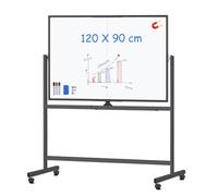 maxtek Lavagna Bianca Mobile con Cavalletto 120 x 90 cm, Grande Lavagna Magnetica Cancellabile a Doppia Faccia Girevole, Telaio in Alluminio, Rotazione a 360° su Ruote (Nero), per Ufficio, Scuola