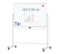 maxtek Lavagna Bianca Mobile con Supporto 120 x 90 cm, Grande Lavagna Cancellabile Magnetica Double Face, Cadre en Aluminium, Capovolgimenti 360° su Ruote, per Casa, Ufficio, Scuola