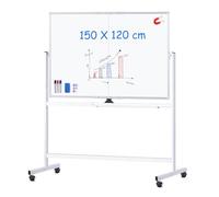 maxtek Lavagna Bianca Mobile con Supporto 150 x 120 cm, Grande Lavagna Cancellabile Magnetica Double Face, Cadre en Aluminium, Capovolgimenti 360° su Ruote, per Casa, Ufficio, Scuola