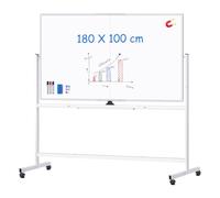 maxtek Lavagna Bianca Mobile con Supporto 180 x 100 cm, Grande Lavagna Cancellabile Magnetica Double Face, Cadre en Aluminium, Capovolgimenti 360° su Ruote, per Casa, Ufficio, Scuola