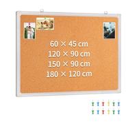 maxtek Lavagna in Sughero con Cornice in Alluminio 60 × 45 cm, Rettangolare Bacheca in Sughero da Parete con 12 Puntine e Strumento di Montaggio pour la Maison, le Bureau, l'école