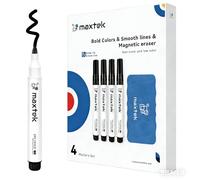 maxtek Pennarelli per lavagna bianca con gomma magnetica, 4 pennarelli cancellabili neri e bianchi, punta a proiettile, tratto da 2-3 mm, a basso odore, cancellabili a secco, per scuola, ufficio, casa
