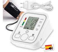 Maxter Sfigmomanometro digitale con voce in spagnolo ON/OFF spina e cavo USB (senza batteria) misuratore di tensione arteriosa e frequenza cardiaca, monitor della pressione sanguigna con bracciale e