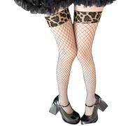 Maxtonser 1 paio di calze a rete con bordi leopardati alla moda sopra il ginocchio, calze comode con design elastico, calze di Halloween per le donne