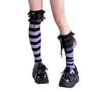 Maxtonser 1 paio di calze lunghe sopra il ginocchio da donna con fiocco e pizzo tagliato sottoculture giapponesi calze alte a righe calze alte da festa
