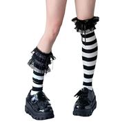 Maxtonser 1 paio di calze lunghe sopra il ginocchio da donna con fiocco e pizzo tagliato sottoculture giapponesi calze alte a righe calze alte da festa