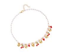 Maxtonser Adorabile collana a forma di cuore con ciliegie e fragole con accenti di margarite naturale, catena regolabile per abiti casual o da appuntamento, L
