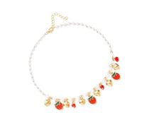 Maxtonser Adorabile collana a forma di cuore con ciliegie e fragole con accenti di margarite naturale, catena regolabile per abiti casual o da appuntamento, L
