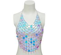 Maxtonser Bikini scintillante Catena Petto Glitter Reggiseno Bikini Crop Top Catena Paillettes Gioielli per il corpo Sexy Clubwear Beachwear Accessorio