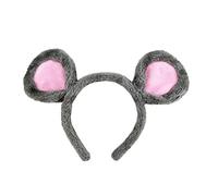 Maxtonser Cerchietto per capelli con orecchie di topo in peluche morbido per lavare il viso con animali dei cartoni animati per costume di Halloween grigio