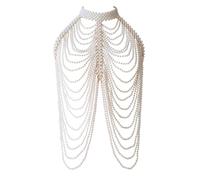Maxtonser Collana a catena per il corpo con perle fatte a mano Gioielli Vintage Collo a scialle Eleganti perle catena a spalla Reggiseno con perline a mano