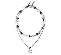 Maxtonser Collana a doppio strato con perline nere e ciondolo a forma di stella, regolabile, in pelle PU, accessorio per donne e ragazze