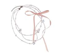 Maxtonser Collana a triplo strato con perline e fiocco, alla moda, per donne e ragazze