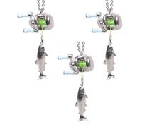 Maxtonser Collana con mulinello da pesca in miniatura con bobina girevole, lunghezza regolabile, gioiello per gli appassionati di pesca