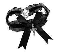 Maxtonser Collana girocollo in pizzo con volant e croci con fiocco e ciondolo per collare, gioiello per costume di Halloween, da donna, nero