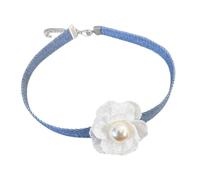 Maxtonser Elegante collana con fiore in denim blu e catena con lacci, collana girocollo alla moda gioielli alla clavicola