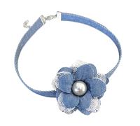 Maxtonser Elegante collana con fiore in denim blu e catena con lacci, collana girocollo alla moda gioielli alla clavicola