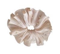 Maxtonser Elegante elastico per capelli con perline di ispirazione francese, con volant, in tessuto, accessorio per capelli alla moda per donne e ragazze