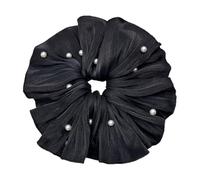Maxtonser Elegante elastico per capelli con perline di ispirazione francese, con volant, in tessuto, accessorio per capelli alla moda per donne e ragazze