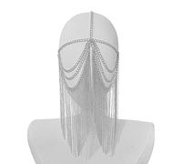 Maxtonser Elegante maschera in metallo con catena per il viso, gioiello gotico punk, nappe, copricapo, per feste e balli