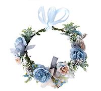 Maxtonser Fascia per capelli con fiori artificiali blu e foglie finte, per matrimonio