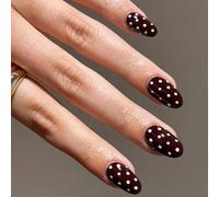 Maxtonser French Styles False Nails Wine Red White Dots Multiple Size Easy Application Long Lasting, for Women