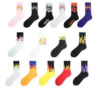 Maxtonser Giapponese Donne Uomini Fiamma Stampa Calze di Cotone Hiphop Contrasto Colore A Costine Sport Street Skateboard Tubo Medio Calze