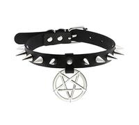 Maxtonser Gothic Rivets Pu Leather Spiked Necklace Choker Spike Studded Punk Rock Biker Collar Necklace with Pentastar, Punk Necklace, pelle PU + accessori in metallo