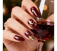 Maxtonser Holiday Press Stick Nails Wine Red Gold Christmas Design French Elegant Artificial Nails, for Holiday Party Wedding Event