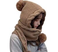 Maxtonser Knitted Scarf Hat with Pompoms Ball And Earflaps Soft Pullover Hat Winter Accessory Unisex Headwear, for Outdoor Activity
