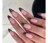 Maxtonser Pack of 24 Wine Red White DOT French False Nails ABS Artificial Nails Easy Application, for Women Party