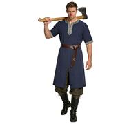 maxToonrain 2 tuniche medievali da uomo, con cintura rinascimentale, 195 cm, costume da cavaliere vichingo per feste a tema Halloween, risurrezione, domenica, antica festa greca (blu navy, L)