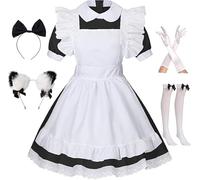 maxToonrain Costume da cameriera da donna, con colletto per bambola di Alice, idea regalo, per donne e ragazze (6 pezzi) (nero, S)