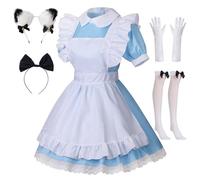 maxToonrain Costume da cameriera da donna, con colletto per bambola di Alice, idea regalo, per donne e ragazze (6 pezzi) (blu, M)