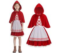 maxToonrain Costume da Cappuccetto Rosso da bambina, 3 pezzi, grembiule con cappuccio rosso, mantello con cappuccio per la Giornata mondiale del libro, Halloween, Natale (pizzo bianco, XL)