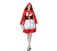 maxToonrain Costume da Cappuccetto Rosso, da donna, divertente, per Halloween, con mantello rosso, per cosplay, Giornata mondiale del libro (corto, XL)
