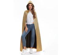 maxToonrain Costume da discoteca anni '70, da uomo e da donna, per adulti, a lunghezza intera, con mantello con brillantini, per Halloween, Natale, martedì grasso, carnevale, feste in stile retrò (oro