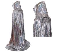 maxToonrain Costume da discoteca degli anni '70, per uomo e donna, lungo mantello glitterato, per Halloween, Natale, martedì grasso, carnevale, mamma Mia Retro Abba Party (argento, 160 cm)