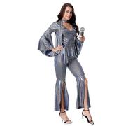 maxToonrain Costume da donna anni '70, accessorio per Halloween, costume divertente da Abba, regina danzante, mamma Mia, per feste in discoteca, per donne/signore (blu, L)