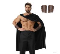 maxToonrain Costume da guerriero spartano da uomo, con 2 braccialetti greco romano, mantello da gladiatore soldato storico, per Halloween, Natale, Giornata mondiale del libro (nero, 128 cm)