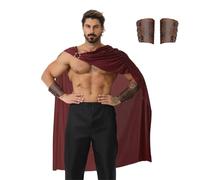 maxToonrain Costume da guerriero spartano per uomini con 2 bracciali - mantello da gladiatore greco-romano - Costume storico per Halloween, Natale, festa del mondo del libro, rosso scuro, 118 CM