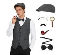 maxToonrain Costume da Sherlock Holmes per adulti, per Halloween, travestimento cosplay, Outfi, 7 pezzi