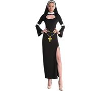 maxToonrain Costume da suora da donna, per adulti, divertente, per cosplay, feste, croce + copricapo, abito da suora da donna (stile D, M)