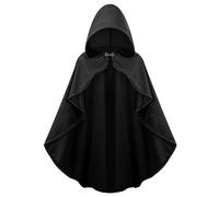 maxToonrain Costume medievale con cappuccio, mantello da cavaliere del Nord, rinascimentale, vintage, gotico, strega, vittoriano, Halloween, costume da strega (nero, 90 cm da donna)