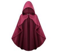 maxToonrain Costume medievale con cappuccio, mantello da strega e strega vittoriana, stile rinascimentale, vintage, gotico, per Halloween (rosso scuro, 100 cm, donna)