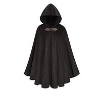 maxToonrain Costume medievale con cappuccio, mantello vintage gotico da strega vittoriana, per Halloween, colore nero, 102 cm, da uomo
