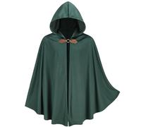 maxToonrain Costume medievale con cappuccio, mantello vintage gotico da strega vittoriana, per Halloween, colore verde smeraldo, 102 cm, da uomo